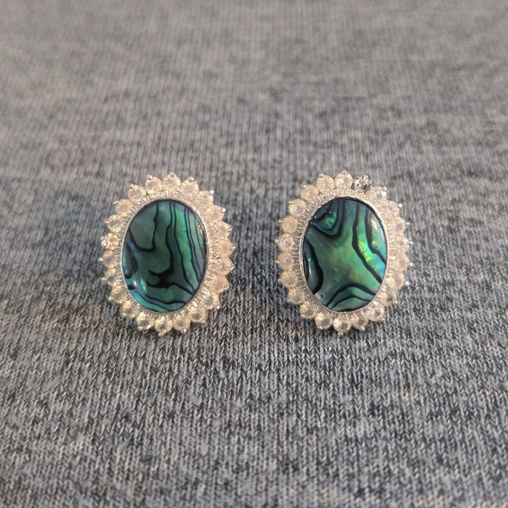 Vintage Butler Plug Earrings, Faux Abalone/Shell Inlay with Rhinestone, …
